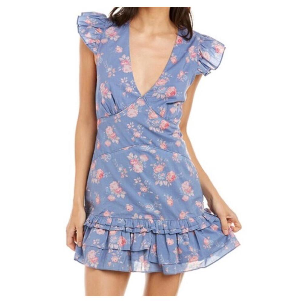 LOVESHACKFANCY Arthur purple pink floral short sleeve mini dress sz 10